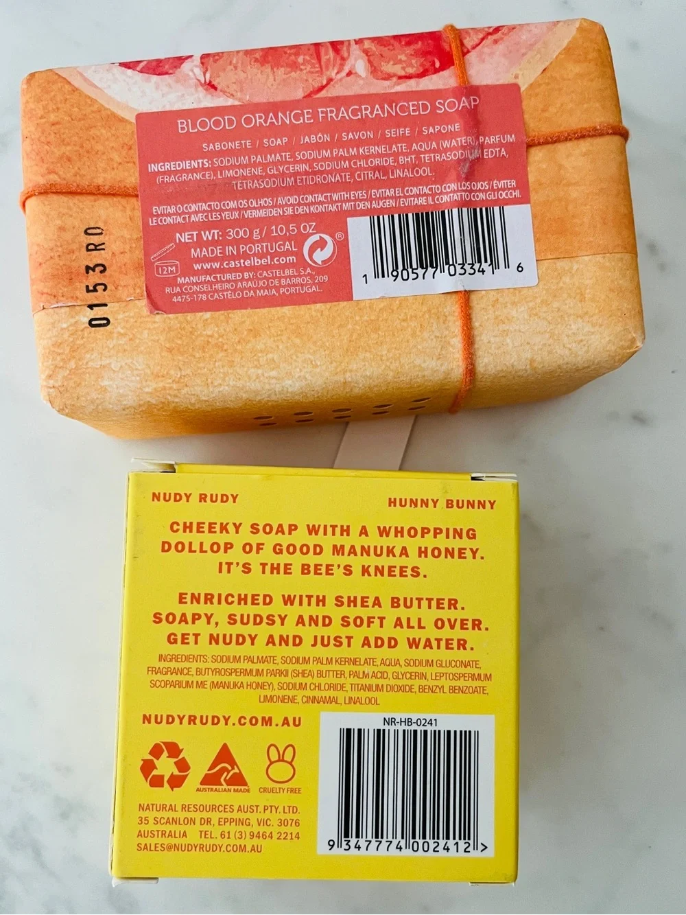 Nudy Rudy Hunny Bunny Honey & Castelbel Blood Orange Soap 2 Full Size Soaps New!